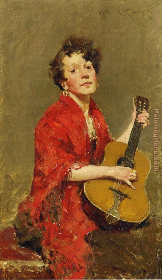 Girl With Guitar painting - William Merritt Chase Girl With Guitar art painting